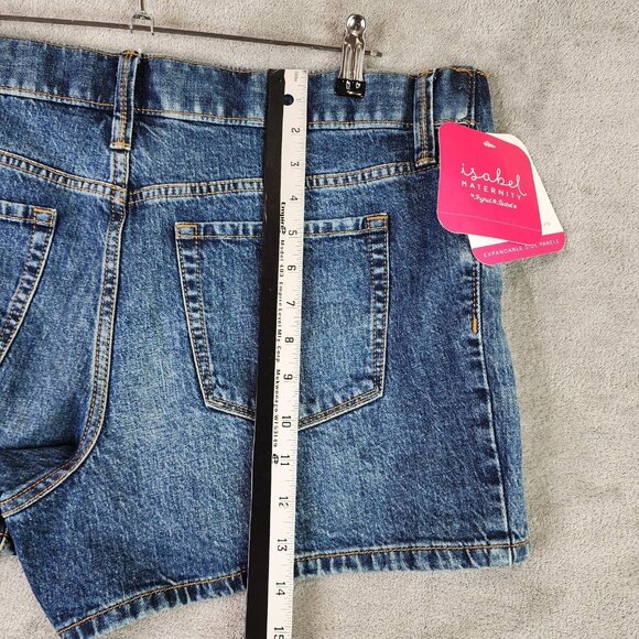 Womens MIDI Maternity Blue Jean Shorts 4” inseam Isabel Maternity Side Panel 10 - Picture 15 of 16